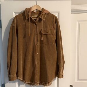 Corduroy Button-Up Jacket with Hood